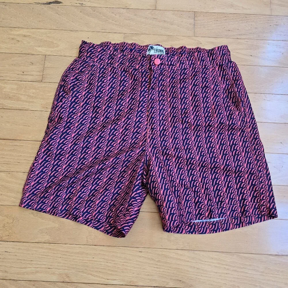Trunks Surf & Swim | pink geometric print athletic swim trunk shorts | MENS S